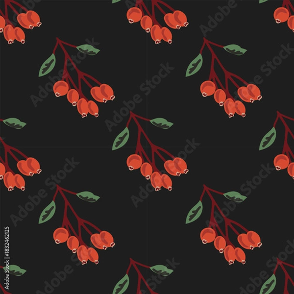 Obraz Seamless dogrose berries vector pattern