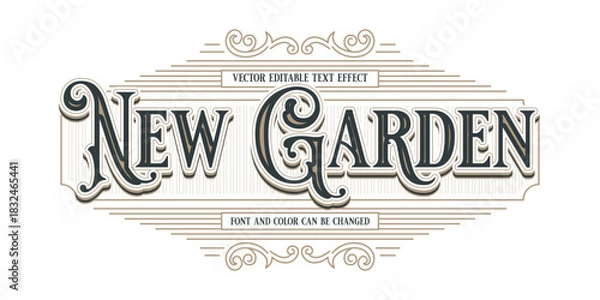 Obraz Vintage Decorative "New Garden" Editable Text Effect Typography Vector