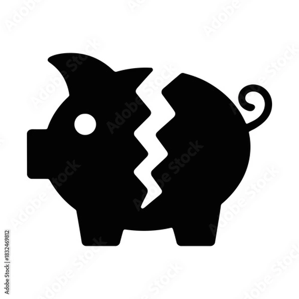 Obraz broken piggy bank glyph icon representing lost savings and financial setback