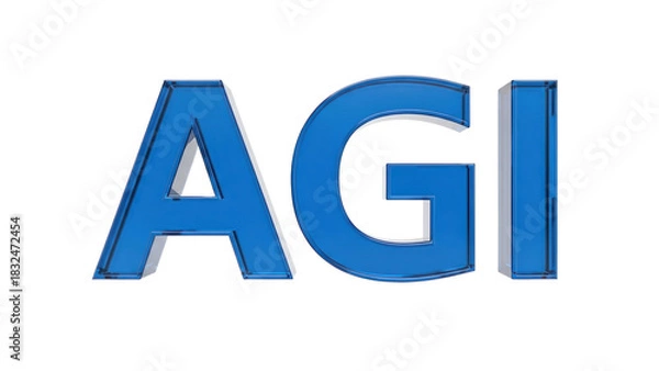 Fototapeta Blue Glass 3D Artificial General Intelligence (AGI) Symbol, isolated on white