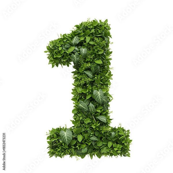 Fototapeta Green leaf number one symbol on black background for ecological design