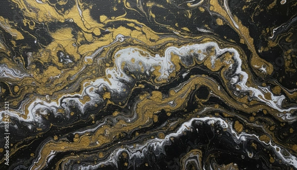 Fototapeta Black gold marble background with flowing metallic veins and abstract fluid texture evoking elegance and contrast in luxurious contemporary pattern Background Concept