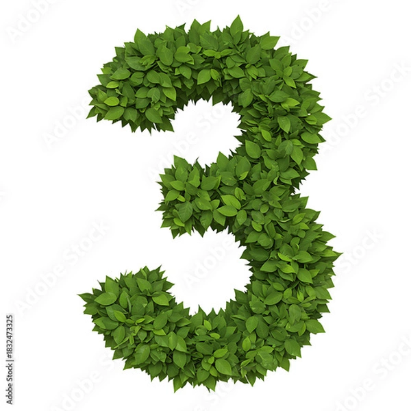 Fototapeta Number three in green foliage against a black background illustration