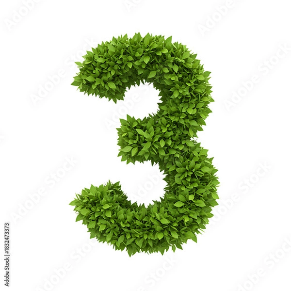 Fototapeta Number Three Made of Green Leaves Isolated on Black Background