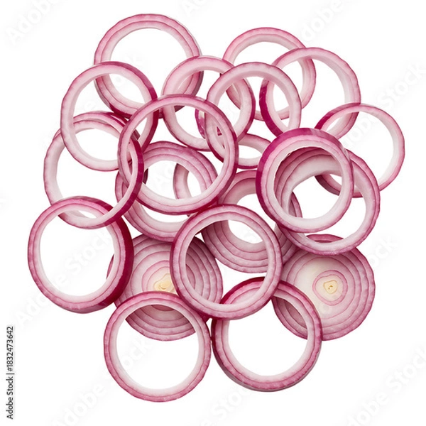 Fototapeta Red onion rings isolated on black background close up view