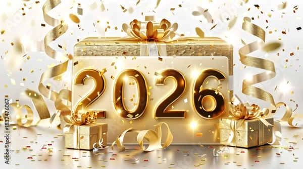 Fototapeta 2026 golden numbers with sparkling highlights, surrounded by lux
