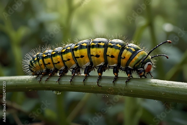Obraz caterpillar on a green leaf
