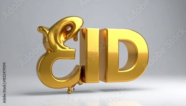 Fototapeta Golden 3D balloon letters spelling "EID" with a dripping effect, celebrating the festive occasion.