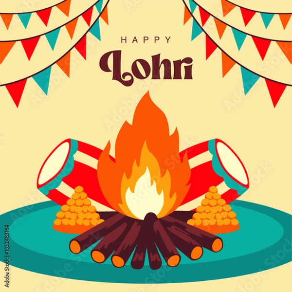 Fototapeta vector happy lohri poster template