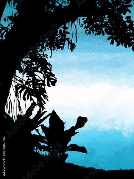 Obraz Vibrant Sky with Nature Silhouettes