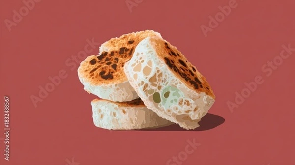 Fototapeta A visually appealing illustration of sliced bread with a unique texture against a warm, solid background.