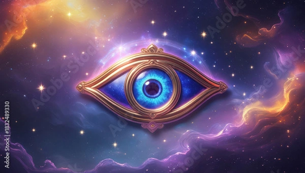 Obraz Celestial Cosmic Evil Eye Protection with space aurora background