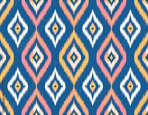 Obraz Vibrant Ikat Diamond Pattern on Blue