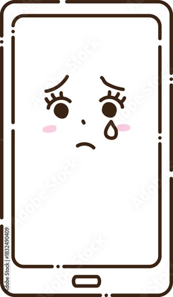 Fototapeta 涙を流して悲しむスマホキャラクターのイラスト