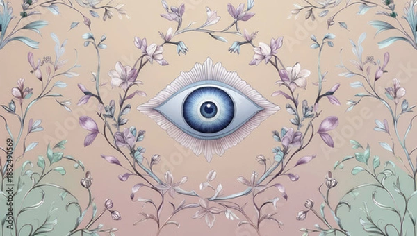 Obraz Soft Botanical Evil Eye Illustration