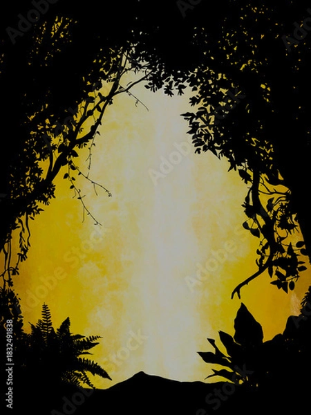 Obraz Enchanted Forest Silhouette with Glowing Light