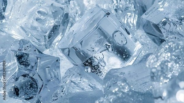Fototapeta Icy Coolness Refreshing Close-Up of Crystal Clear Ice Cubes Reflecting the Light