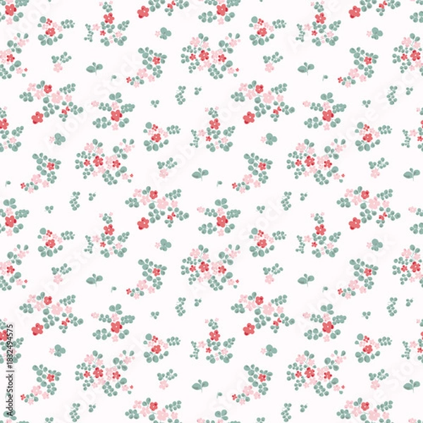 Fototapeta Flower pattern, floral seamless pattern, cottagecore ditsy print, red meadow flower on light background. Small hand drawn flower, light tone style design for fashion, texture, fabric, wallpaper