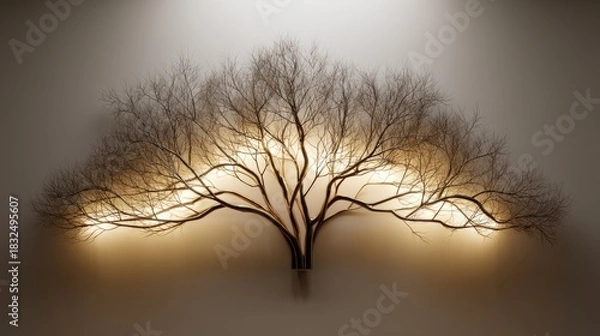 Fototapeta Artistic representation of a light-emitting tree with intricate branches against a soft background illumination