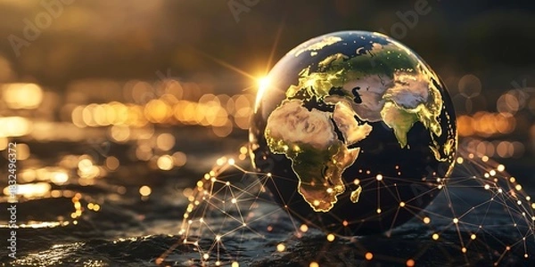 Obraz Digital Globe with Network Connections Over Water Keywords: globe, earth, world, digital