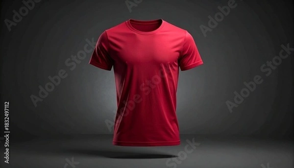 Fototapeta Vibrant red t-shirt mockup for stylish apparel designs and print templates, perfect for fashion branding and online store promotions on a clean dark backdrop