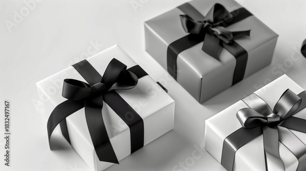 Fototapeta 2026 sleek modern typography, elegant monochrome gift boxes with