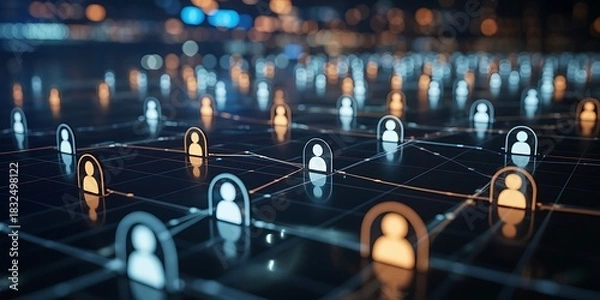 Obraz Abstract Network of Human Icons in Digital Space connection