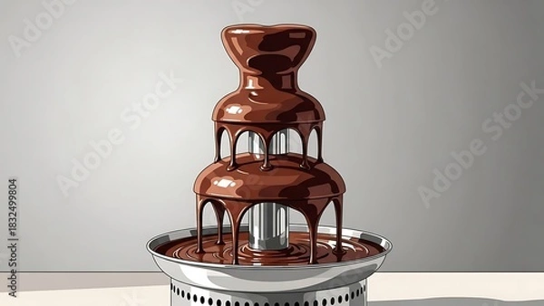 Fototapeta A luxurious chocolate fountain flowing with rich, melted dark chocolate, perfect for dessert bars, parties, and sweet indulgences. Ideal for events.