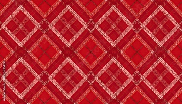 Obraz Abstract Red Diamond Pattern with Textured Overlay and Geometric Design.