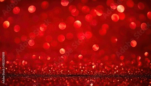 Obraz Vibrant Red Bokeh Lights and Glitter Abstract Festive Background.