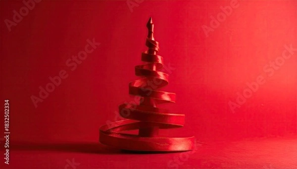 Obraz Minimalist Red Ribbon Abstract Christmas Tree Modern Design.