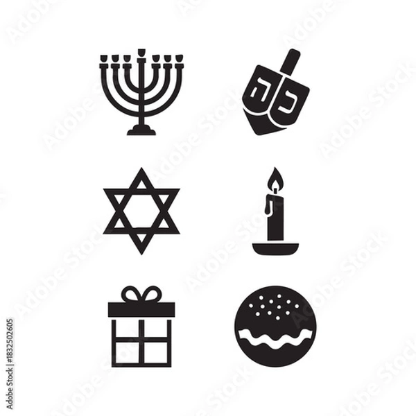 Obraz “Hanukkah Black Silhouette Icons Set on White Background”