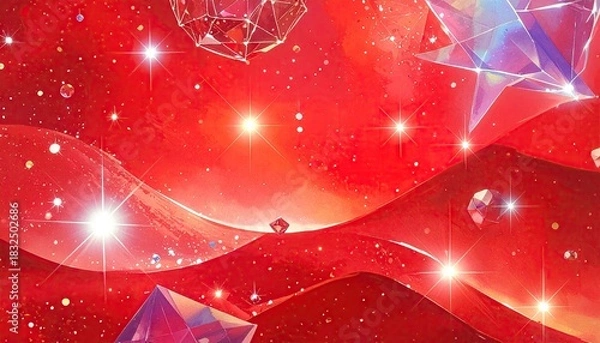 Fototapeta Vibrant abstract cosmic nebula with glowing crystals and starlight.