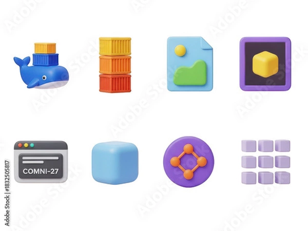Fototapeta Collection of 3d technology and app icons, modern abstract design isolated on transparent background