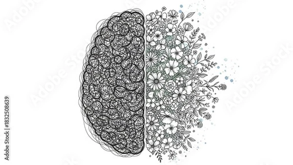 Fototapeta Brain Bloom: The graphic art shows the creative and logical minds. It is a visually striking metaphor.