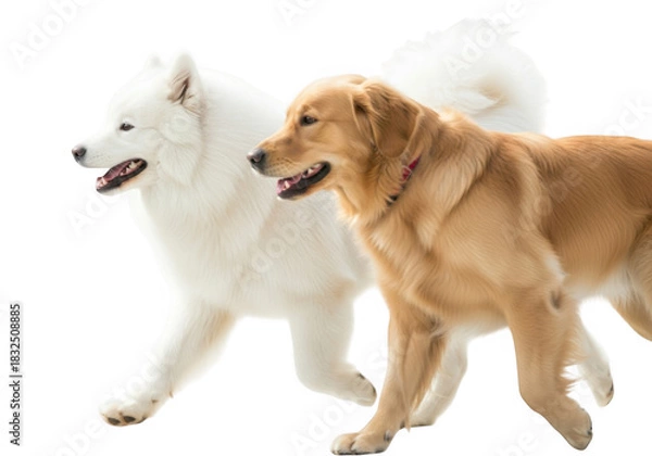 Fototapeta Two dogs running isolated on transparent background