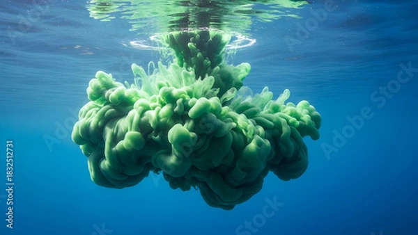 Fototapeta Dynamic Green Ink Explosion Dissolving Underwater Abstract Cloud