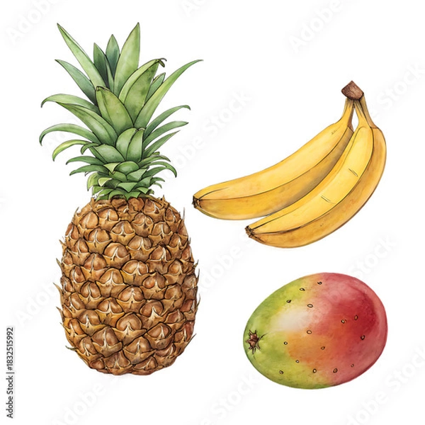 Fototapeta pineapple and bananas