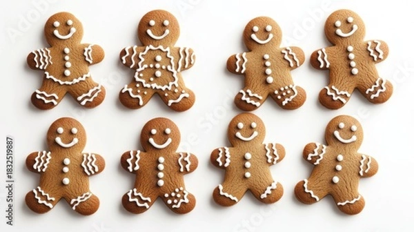 Fototapeta Decorated Gingerbread Men With Smiling Faces on a White Background