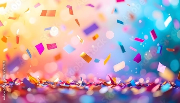 Obraz Colorful Confetti Celebration A Festive Background with Falling Party Streamers and Vibrant Colors