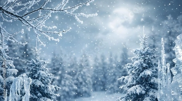 Obraz Winter's Majesty Snowy Landscape Under a Moonlit Sky