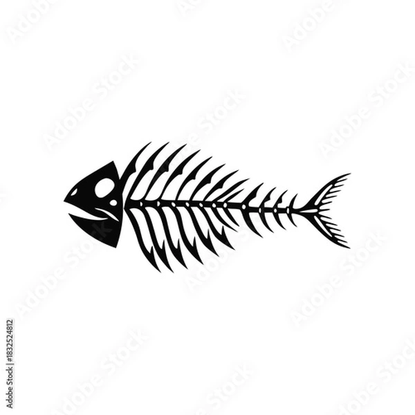 Obraz Black and white vintage illustration of a fish skeleton in vector style