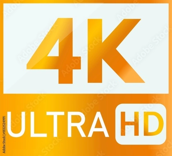 Fototapeta Golden 4k ultra hd logo and text for high resolution digital video and display technology concept, isolated on white background
