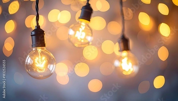 Obraz Warm Glow of Incandescent Light Bulbs A Study in Bokeh and Ambiance