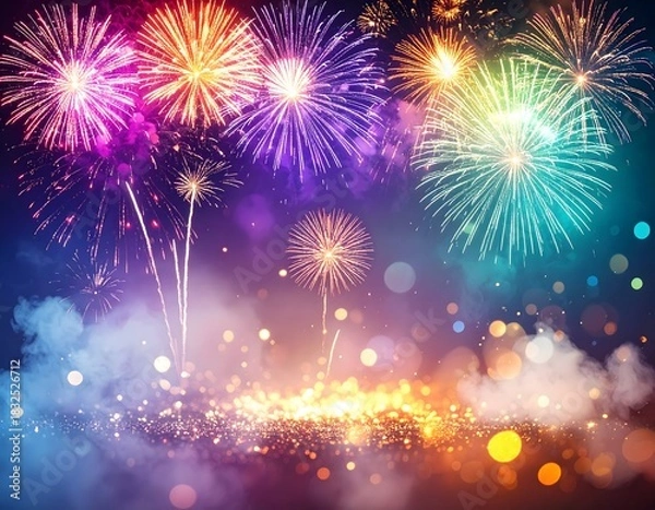 Obraz Vibrant and dazzling fireworks illuminate the night sky with a spectacular display of colorful bursts and glittering sparks