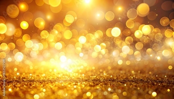 Obraz Dazzling golden glitter and bokeh light background for festive celebrations, luxury designs, and elegant holiday greetings, creating a radiant and magical shimmering atmosphere