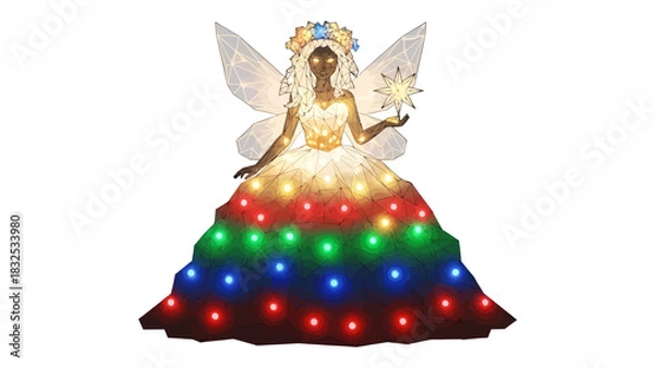 Fototapeta Whimsical fairy with starlight magic and radiant festive lights, a joyful beacon of holiday cheer and enchanting winter wonder, ready to brighten any project