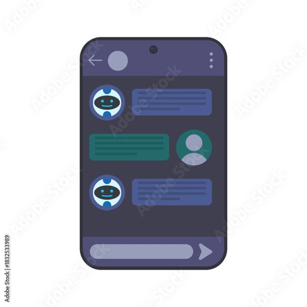 Obraz Flat Vector Illustration Chatbot Conversation on Smartphone