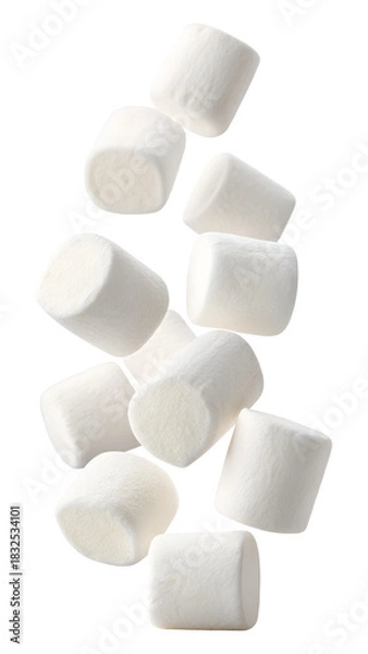 Fototapeta Falling marshmallow isolated on transparent background, clipping path
