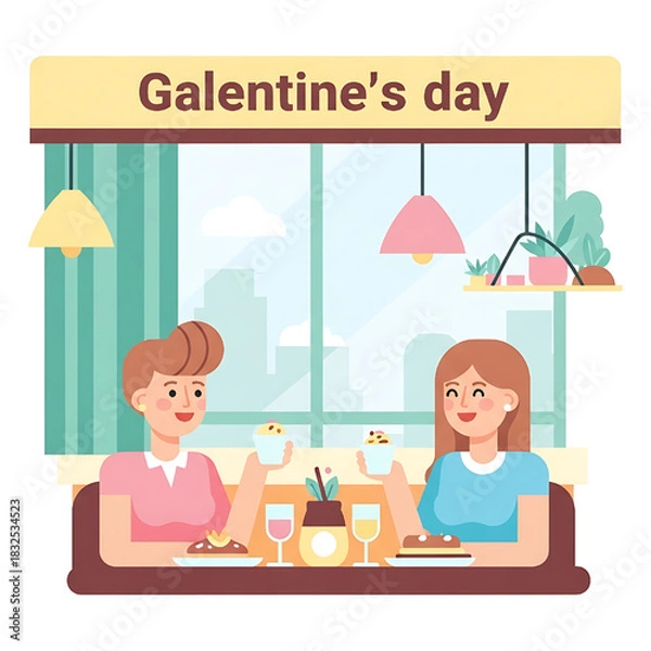 Obraz Galentines day celebration with friends in restaurant vector